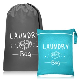2 Sizes Laundry Bags for Travelling, Large Travel Laundry Bag for Wet/Dry Dirty Clothes Compact Drawstring and Zipper Travel Clothes Bags for Camping Swimming Fitness Family Trip and Holiday