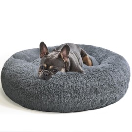 Dog Ded,Cat Beds for Indoor Cats, 23 inches Cat Bed Machine Washable, Fluffy Round Pet Bed Non-Slip, Calming Soft Plush Donut Cuddler Cushion Self Warming for Small Dogs Kittens, Dark Grey 31.5IN