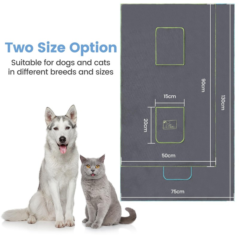 PETTOM 2 pieces dog towel dark grey dark grey