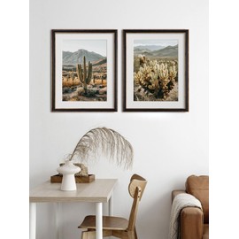 Framed Cactus Landscape Wall Art Set of 2 – Saguaro Wall Decor Prints Framed Natural Vintage Southwest Style Wall Decor for Living Room, Bedroom, or Office – 16"x20"x2