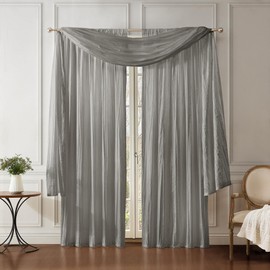 Elrene Home Fashions Athena Faux Crushed-Silk Window Curtain Panel and Valance Set, 52"x95" (2 Panels) & 1 Valance, Sterling