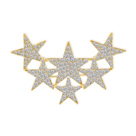 Bling Jewelry Large Big Statement Fashion Celestial Patriotic USA American Rock Star Sparkly Six Crystal Stars Scarf Brooch Pin for Women Teens Gold Plated