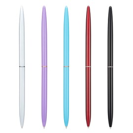 Wikult 5 Pieces Metal Ballpoint Pen Set, Black Ink Slim Lightweight Smooth Writing Pen, for Business Office Teacher Student Wedding Guest, Wine Red, White, Black, Sky Blue, Purple