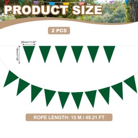 PATIKIL 49ft Pennant Banner Flags, 2 Pcs Felt Fabric Pennant Flags String Triangle Flag Banner Bunting Garland for Carnival Wedding Birthday Party Decorations, Green