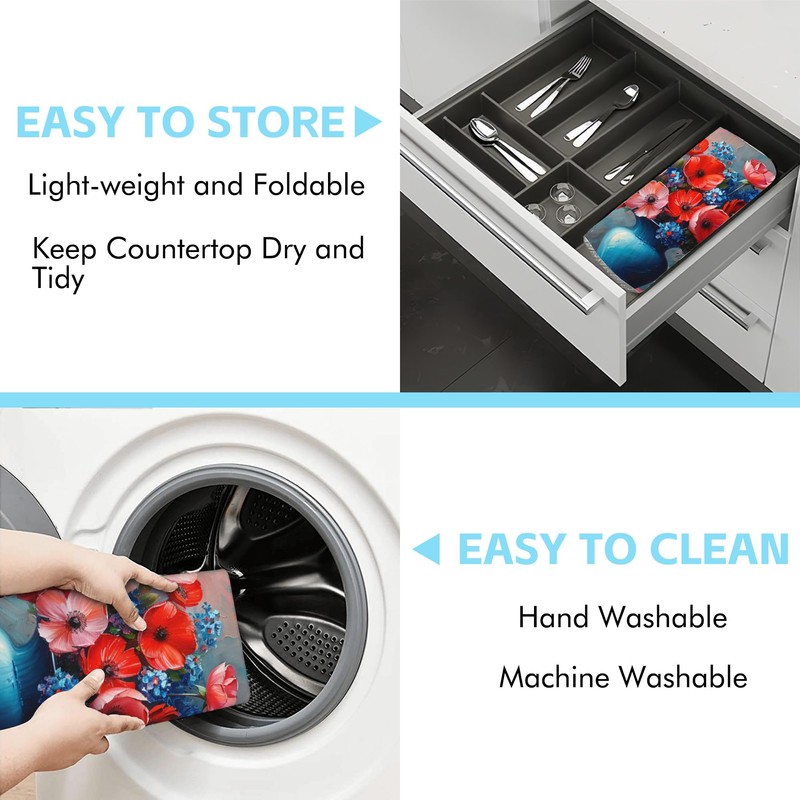 Large Dish Drying Mat for Kitchen Counter,18"X24" Red and Blue