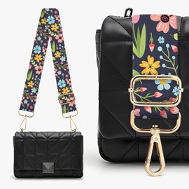 BALQOIFD Purse Strap Replacement Crossbody 1.5 Inches Wide, Gold Buckle Guitar Style Shoulder Bag Straps Adjustable for Women Men Handbags Bright Colorful Flowers