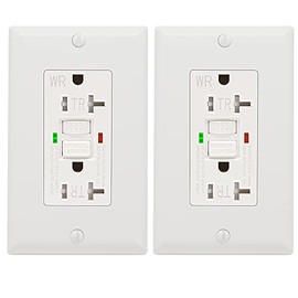 2 Pack - POWAWINI GFCI Outlet 20 Amp, UL Listed, Tamper-Resistant, Weather Resistant Receptacle Indoor or Outdoor Use, LED Indicator with Decor Wall Plates and Screws (White)