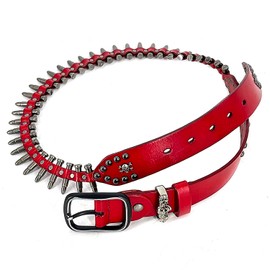 punkman2000 Red Genuine Leather Belt with Solid Metal Bullet studded for Women or men (105cm)