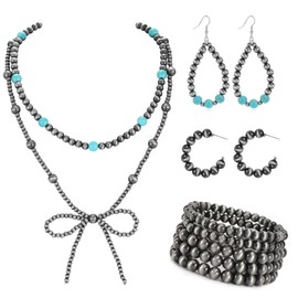 Navajo Pearl Bow Necklace Western Jewelry for Women Cowgirl Turquoise Necklaces Jewelry B