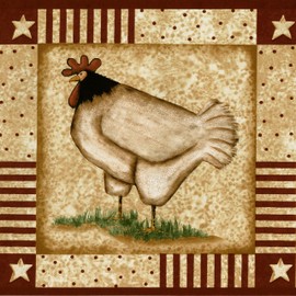 CONCORD WALLCOVERINGS ™ Wallpaper Border Country Pattern Chicken Stars Dots Lines for Cottage Kitchen Dining Room, Brown Red Green, 15 Feet by 9 Inches KR2521B