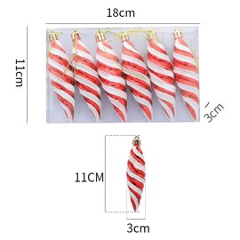 11CM 6Pcs Large Spiral Shaped Baubles Glitter Christmas Tree Ornaments Decorated Hanging Baubles Glitter Baubles Christmas Tree Pendants Ornaments Holiday Wedding Party Decoration, Red