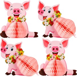 Luau Party Decorations Luau Pig Honeycomb Centerpieces Tabletop Pig Birthday Party Supplies for Tropical Hawaiian Pig Birthday Party Luau Table Decoration (4 Pieces)