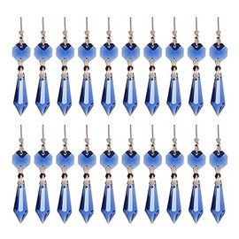 longsheng 20pcs 38mm Replacement Blue Chandelier Icicle Crystal Prisms Octogan Crystal Bead for Lamp Decoration