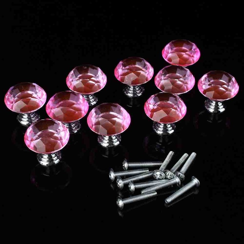 10Pcs Crystal Cabinet Knobs,30mm/1.18inch Pink Diamond Decorative Pulls Handles Diamond