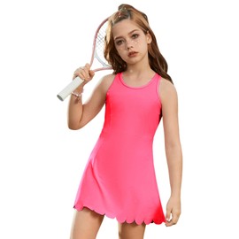 Vestido de tenis para niñas, sin mangas, vestido atlético de pickleball, traje de golf con brasier integrado desmontable y bolsillos cortos, 12-13 años, rojo