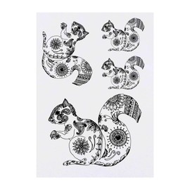 4 x 'Patterned Squirrel' Temporary Tattoos - Water Resistant, Skin-Safe, Non-Toxic Transfers, Mixed Sizes (TO00049163)