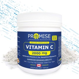 Promise Buffered Vitamin C Powder Orange Flavor-2000mg, 400g, 80 Day Supply, Easy On The Stomach, Made in Canada
