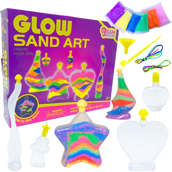 Ram® Make Your Own Glow in The Dark Glitter Sand Art Bottles Kids Glow in The Dark Sand Bottles Craft Kit Toy