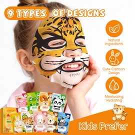 KONEUK 9 Pack Animal Face Masks Skincare for Kids, Bulk Sheet Hydrating Face Mask for Kids Skin Care, Collagen Face Mask for Teens Women, Mothers Day Gifts, Spa Party Gifts for Teen Girls