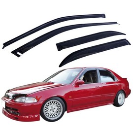 IKON MOTORSPORTS Tape On External Window Visor, Compatible with 1992-1995 Honda Civic 4 Door, Slim Style Acrylic Smoke Tinted Sun Rain Wind Guards Shield Vent