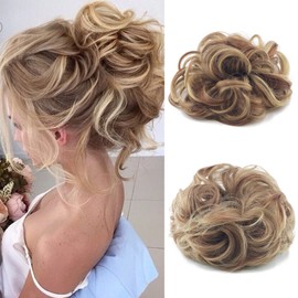Cybelleza Hairpiece Hair Scrunchie Hair Extension Ponytail 35 g Hairpiece with Elastic Band Bun Updo Updo Hairstyles Curly Hair Band Wavy Curly Messy Bun for Women (Golden Brown & Blonde)