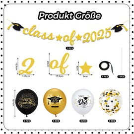 ALEGRE Graduation Decoration Black Gold, Graduation Decoration Set with Graduation Party Balloons and Class of 2025 Garland Banner, Graduation Bachelor Decoration for Graduation Gift and Congrats Exam