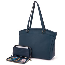 YZAOLL 15.6 Inch Laptop Tote Bag for Women,Water-resistant Vegan Leather with Anti-Scratch Padded Sleeve,Lightweight Multi-Pocket Work Bag for Business Travel,College,Office Essentials,SeaBlue