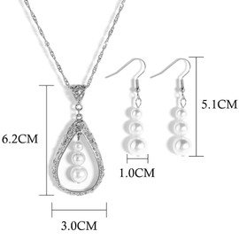 ankbrats Silver 925 Pearl Jewellery Set Women's Freshwater Pearls Teardrop Necklace and Hook Earrings Jewellery Set, Hypoallergenic White Pearl Jewellery Set with Pendant for Women Bridal Jewellery,