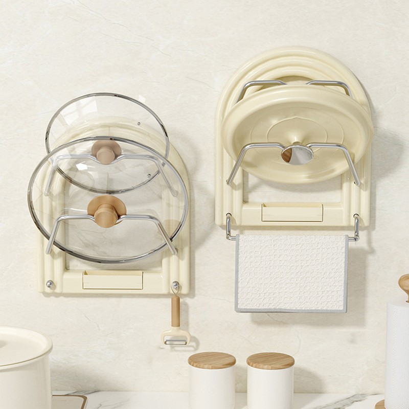 Pot Lid Organizer Rack Wall Mounted Drill Free Space Saving