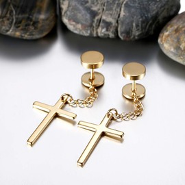 JewelryWe Religion Type Cross Stud Earrings For Women Men Gold Color Stainless Steel Earring Jewelry Boucle