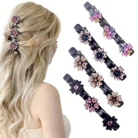 4 Stück Kristall Haarspangen Damen – Blumen Haarklammern, Five Leaf Clover Haarschmuck, Französische Haarnadel, Blumenspange für Hochsteckfrisuren & Brautschmuck