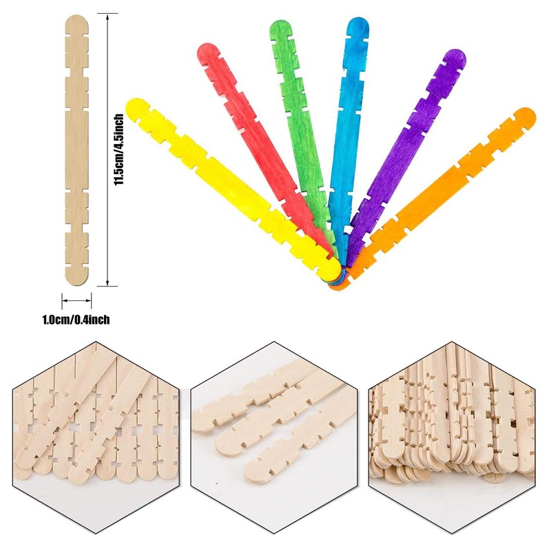 Allazone Sawtooth Wooden Craft Sticks, Wooden Ice Sticks for Art,