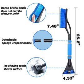 IUKUNNE Car Windscreen Scraper, Ice Scraper Car with Broom Car Windscreen Scraper with Brushes, 2-in-1 Snow Brush, Car Ice Scraper for Cars Car Accessories (Blue)