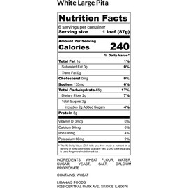 Libanais 10" Classic White Traditional Lebanese Pita Bread, Vegan, Kosher, Halal, 3 Pack, 6 loaves per pack (18 Pitas). Freshly Baked Daily!