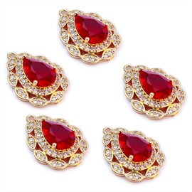 ZeaLian 5Pcs Teardrop Zircon Red Crystal Simulated Ruby Gold Plated Alloy Waterdrop Charms for Jewelry Making Bracelet Necklace Earring Pendant Craft Supplies DIY Accessories(Red)