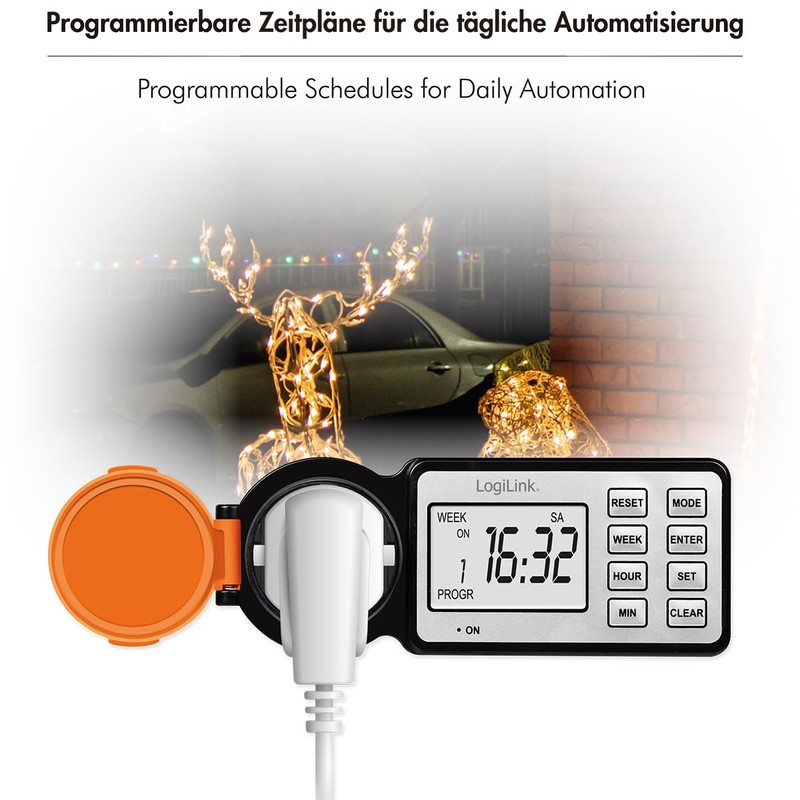 LogiLink ET0016 Outdoor Timer with 12 Programmes and Timer, 2.2