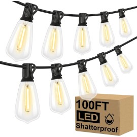 Brightever LED Outdoor String Lights 100FT Patio Lights with 52 Shatterproof