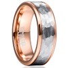 TUNGSTORY 8mm Hammered Mens Wedding Ring Bands Silver Rose Gold Tungsten Ring Step Edges Comfort Fit Size Q