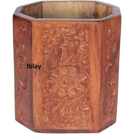 Indian Glance Desk Supplies Organizer Mesh Pen Cups/Pencil Holder Wood Unique Design for Kids, Desk, Office, and Home Decor Gifts (Floral)