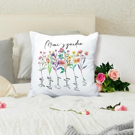 MNASAIOO Mimi Grandma Gifts Decorative Throw Pillow Covers, Mimi's Garden Gifts for Grandma Mother's Day Christmas Birthday, Inspirational Floral Flower Pillow Cases Decor for Couch Bedroom 18x18 in