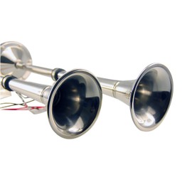 PactradeMarine Boat RV Car Stainless Steel Dual Trumpet Horn Complete Set 12V