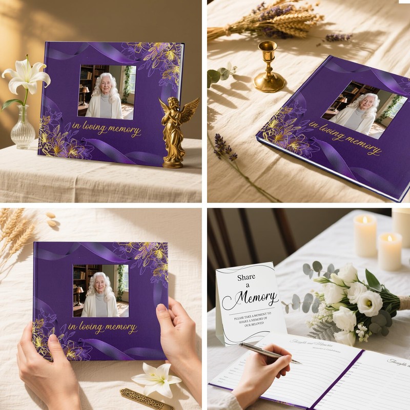 Braveriky Elegant Funeral Guest Book, 9 x 7.5 pulgadas, morado