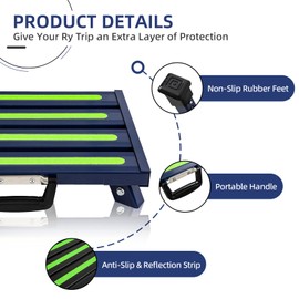 RV Steps Adjustable Height Aluminum Stable Folding Platform Step Portable Handle and Reflective Strips Non-Slip Rubber Feet with Anti-Slip Surface,Supports Up to 1,000 lbs(Blue)