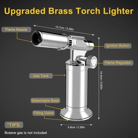 Kodilin Inflatable Refillable Torch Lighter, Windproof Butane Lighter with Adjustable Flame, Piezo Ignition for Cooking, BBQ, Welding, Jewelry Making (Butane Not Included)