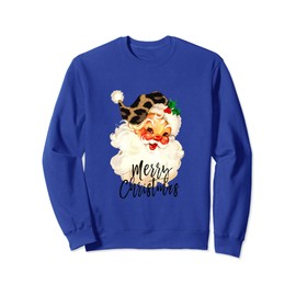 Vintage Santa Leopard Print Hat Merry Christmas Design Sweatshirt