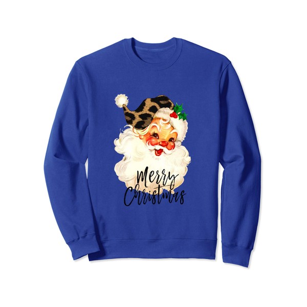 Vintage Santa Leopard Print Hat Merry Christmas Design Sweatshirt