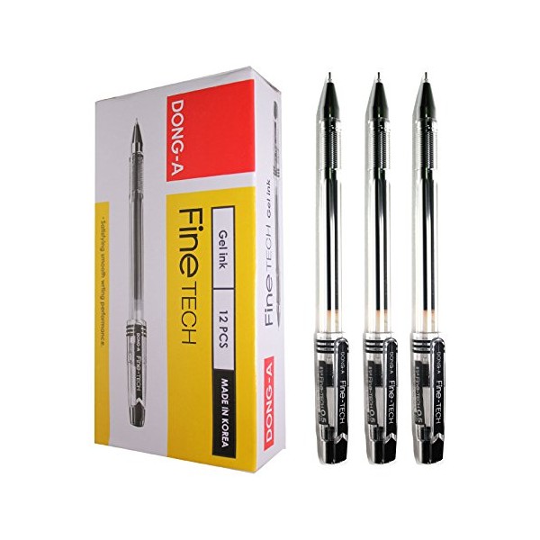 X12 Dong-a Fine Tech 0.5 Mm Gel Ink Rollerball Pen - Black - Pack of 12 Pens