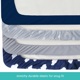 Travel Cot Sheets 95x65cm Fitted, 4 Pack Ultra Soft & Breathable Travel Cot Mattress Sheets, Baby Bedside Crib Sheets, Navy Cloud
