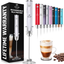 Zulay Kitchen Lux Rechargeable Milk Frother Handheld - Powerful 2-Speed Motor, Fully Waterproof, 2000mAh Battery - Drink Mixer For Latte, Cappuccino, Matcha, Protein Powder - Marble