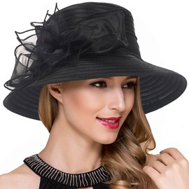 Women Derby Church Dress Cloche Hat Fascinator Floral Tea Party Wedding Bucket Hat S052 (Black)